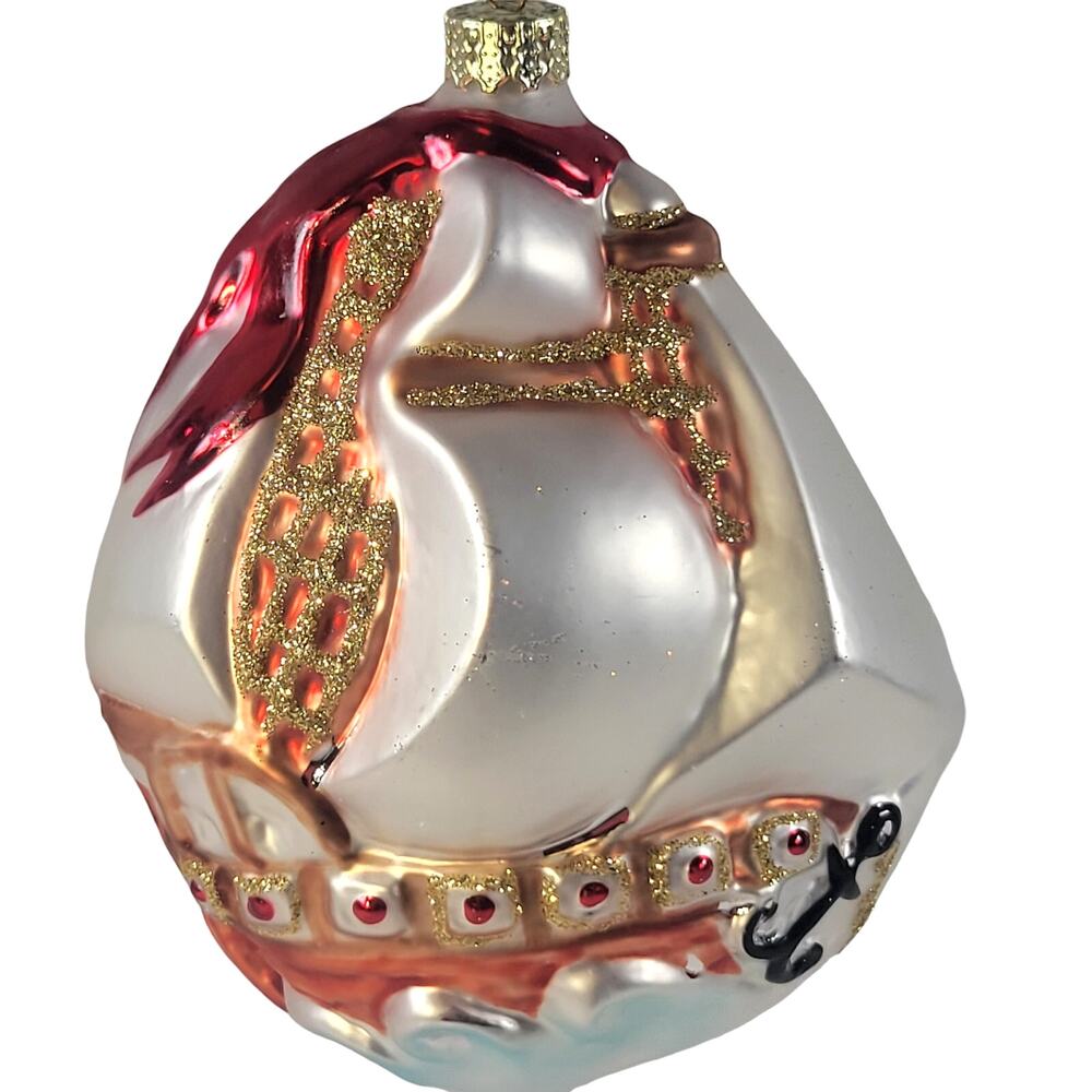 Handcrafted Glass Sailboat Christmas Ornament 4.5" tall